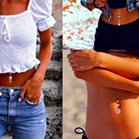 6 Pieces Rose Gold & CZ Belly Button Bling NWT - Picture 4 of 5